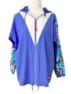 Reebok Blue Warm Up Windbreaker Jacket Size Small Hoodie USA Vintage 1980s